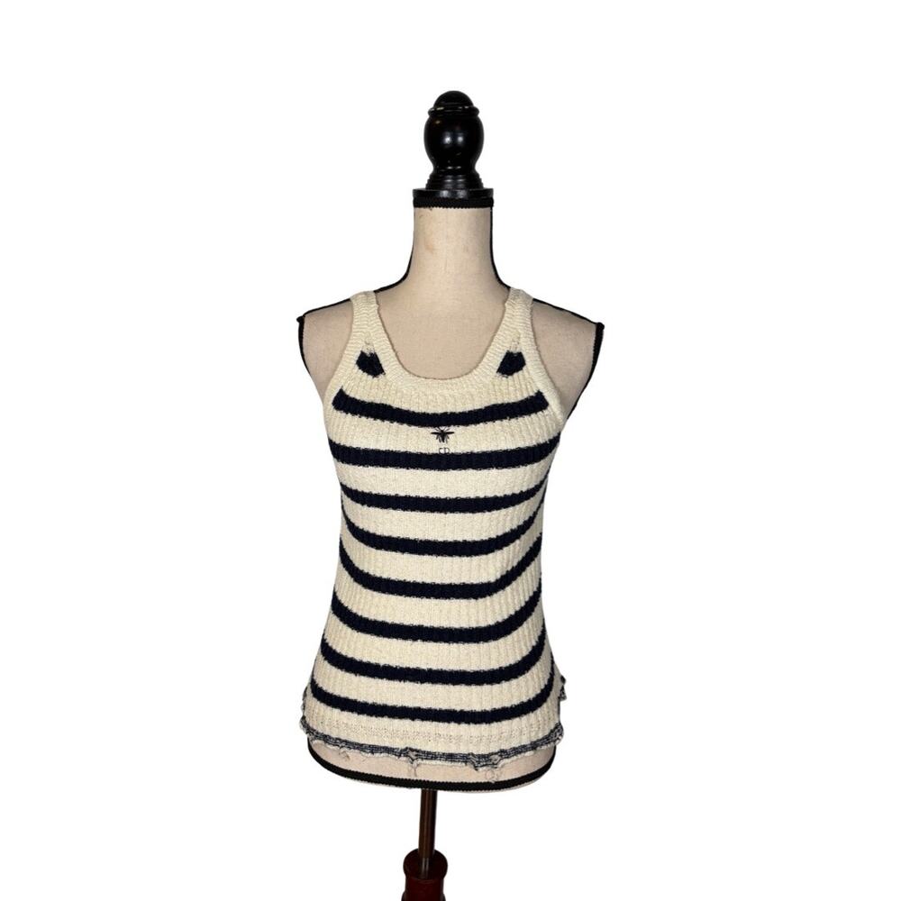 Christian Dior Marinière White And Navy Blue Cotton Knit Tank Top  Size: US 6